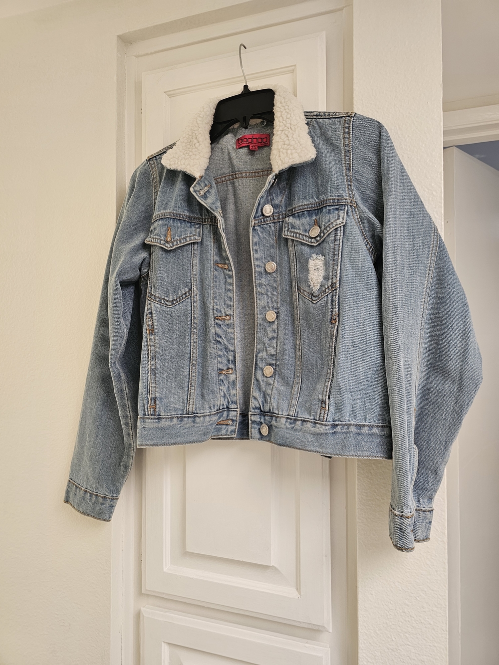 Boohoo Light Blue Denim Sherpa Collar Jacket